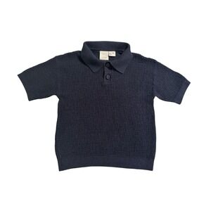 Zara Boy Navy Blue Waffle Polo Collard T-shirt 5T Youth